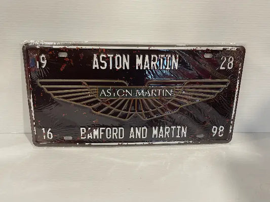 Vintage Style Tin Number Plate Sign<br><b style="color: #03236a;">JBAU841</b><br><b style="color: #03236a;">Aston Martin</b>