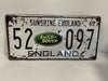 Vintage Style Tin Number Plate Sign<br><b style="color: #03236a;">JBAU514</b><br><b style="color: #03236a;">Land Rover</b>