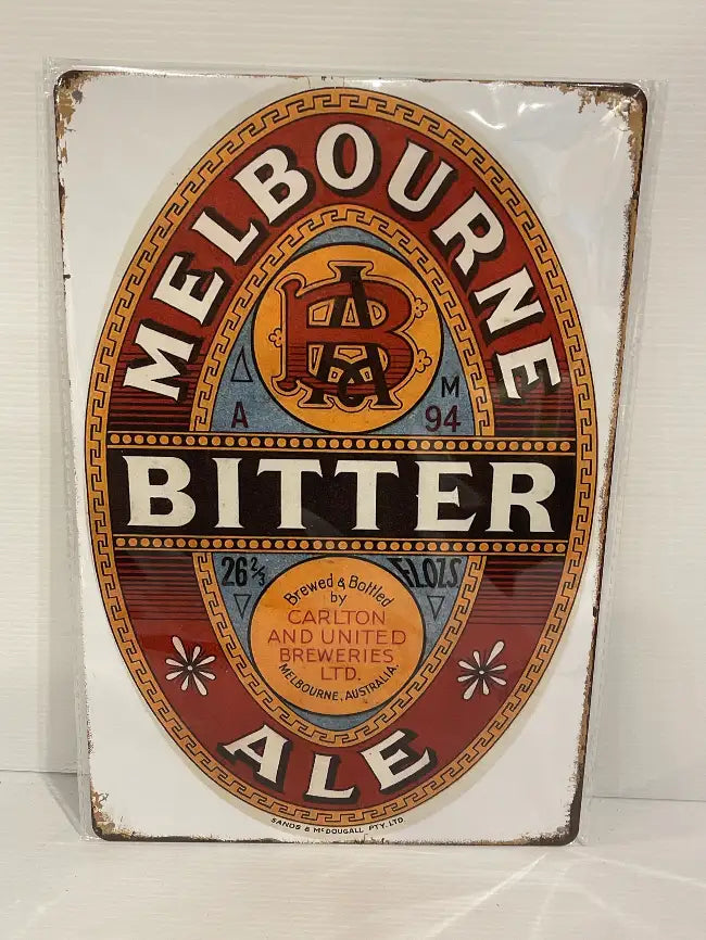 Vintage Style Tin Sign Size A4<br><b style="color: #03236a;">JBAU789</b><br><b style="color: #03236a;">Melbourne Bitter</b>