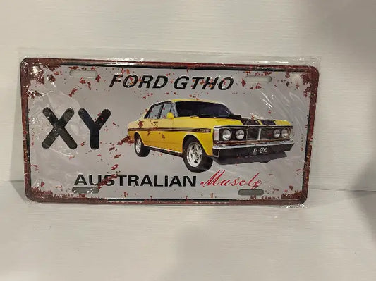 Vintage Style Number Plate Tin Sign<br><b style="color: #03236a;">JBAU808</b><br><b style="color: #03236a;">XY Falcon</b>