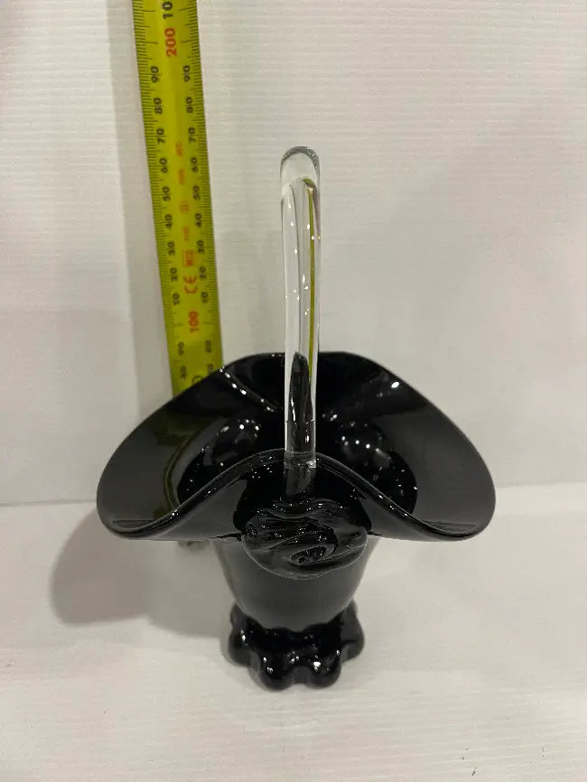 Elegant Black Glass Vase with Handle<br><b style="color: #03236a;">JBAU1173</b><br><b style="color: #03236a;">Comes in a Box</b>