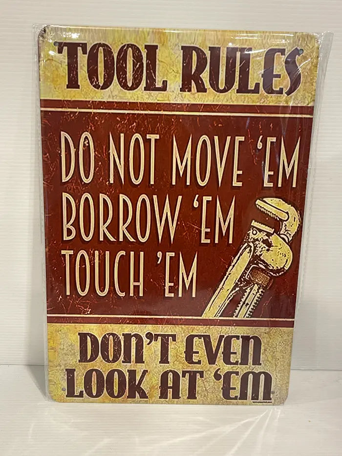 Vintage Style Tin Sign Size A4<br><b style="color: #03236a;">JBAU1511</b><br><b style="color: #03236a;">Tool Rules</b>