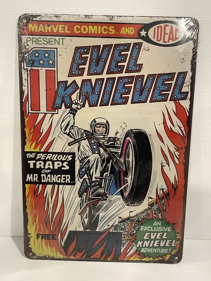 Vintage Style Tin Sign Size A4<br><b style="color: #03236a;">JBAU1674</b><br><b style="color: #03236a;">Evel Knievel</b>