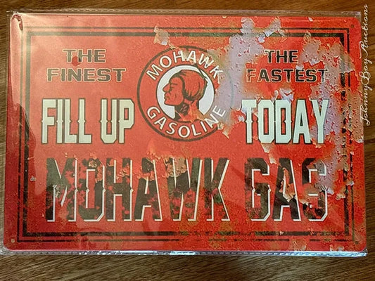 Vintage Style Tin Sign Size A4<br><b style="color: #03236a;">1-49</b><br><b style="color: #03236a;">Mohawk Gas</b>