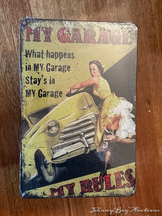 Vintage Style Tin Sign Size A4<br><b style="color: #03236a;">1-60</b><br><b style="color: #03236a;">My Garage</b>