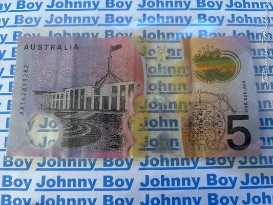 2016 Australian $5 bank note, Stevens/Fraser, FIRST PREFIX AA16<br><b style="color: #03236a;">1-102</b>