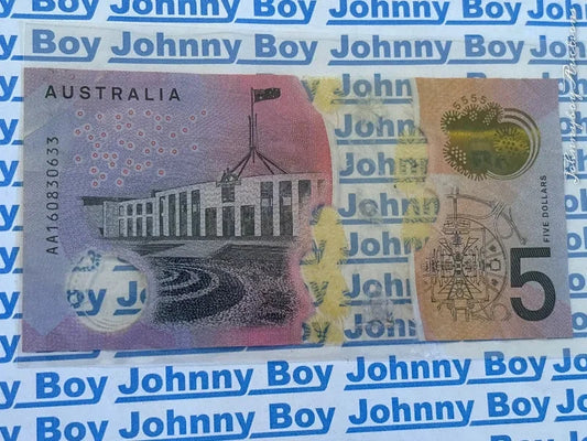 2016 First Prefix AA16 Serial Number $5 Five Dollar Banknote Circulated<br><b style="color: #03236a;">1-108</b>