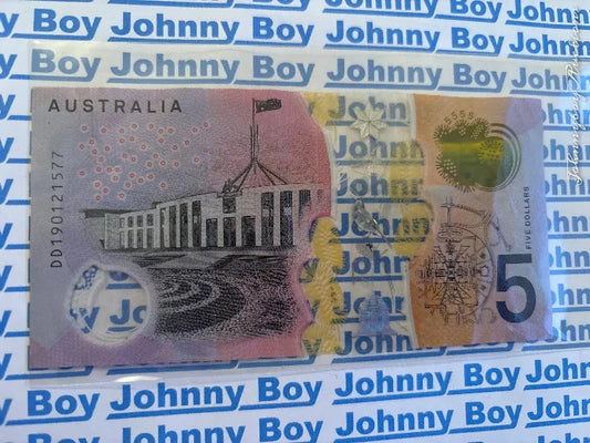 AUSTRALIA $5 2019 General Prefix Lowe/Kennedy Banknote Low MintAGE Year Circulated<br><b style="color: #03236a;">1-109</b>