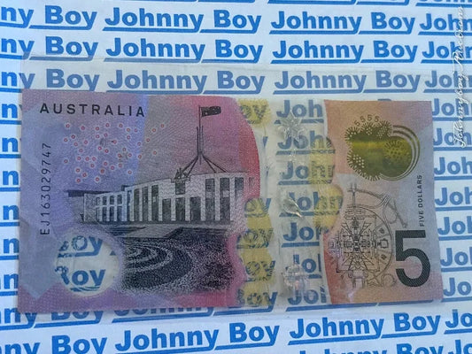 Australia 2016 EJ Last Prefix 5 Dollar Banknote Circulated<br><b style="color: #03236a;">1-114</b>