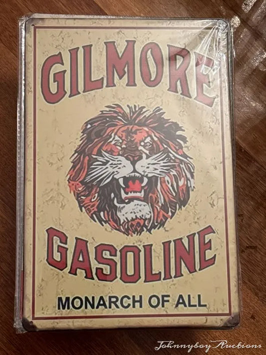 Vintage Style Tin Sign Size A4<br><b style="color: #03236a;">2-201</b><br><b style="color: #03236a;">Gilmore Gasoline</b>