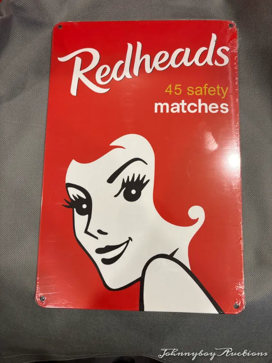 Vintage Style Tin Sign Red heads matches<br><b style="color: #03236a;">2-228</b><br><b style="color: #03236a;">Red heads matches</b>