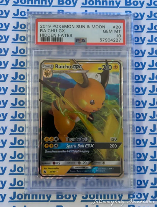 2019 Pokemon Sun & Moon Hidden Fates Raichu GX #20 PSA 10 GEM MINT<br><b style="color: #03236a;">3-388</b><br><b style="color: #03236a;">ROKEMON</b>