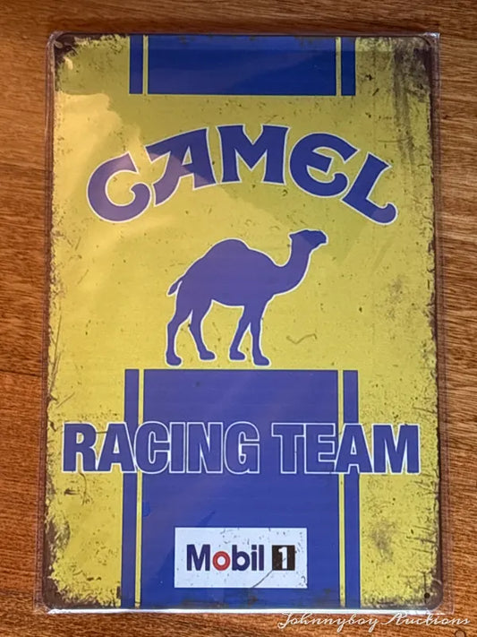 Vintage Style Tin Sign Size A4<br><b style="color: #03236a;">3-292</b><br><b style="color: #03236a;">Camel Racing Team</b>