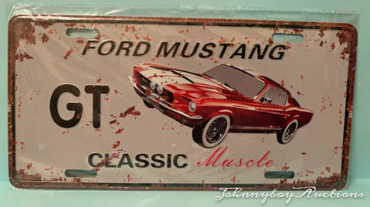 Vintage Style Tin Number Plate Sign (GT Ford Mustang )<br><b style="color: #03236a;">5-598</b><br><b style="color: #03236a;"> GT Ford Mustang </b>