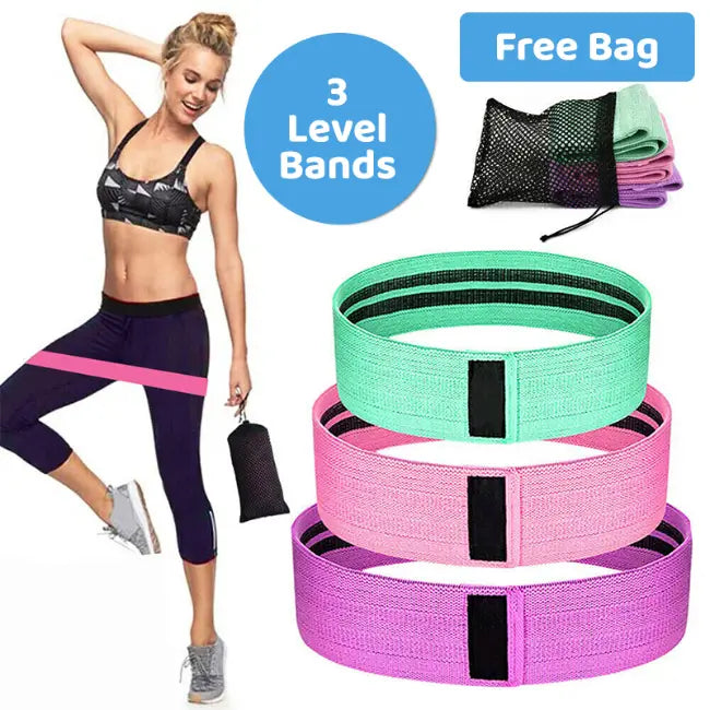 3 Hip Circle Loop Bands with Workout Exercise Guide & Convenient Bag<br><b style="color: #03236a;">JBAU1280</b>