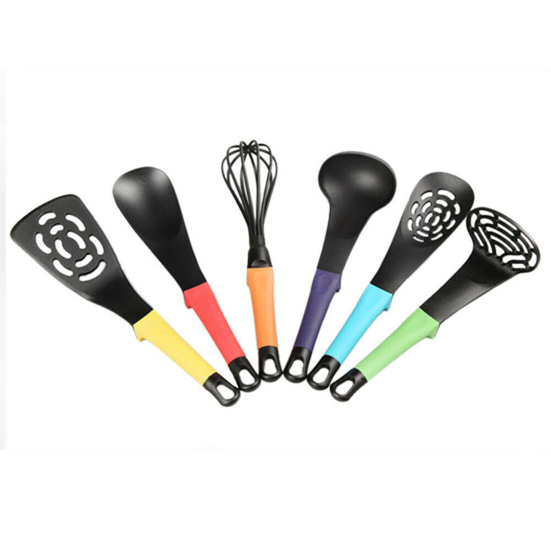 Kitchen Utensils Set 6 Piece Multi Coloured Raised Handles Home Cooking Tools