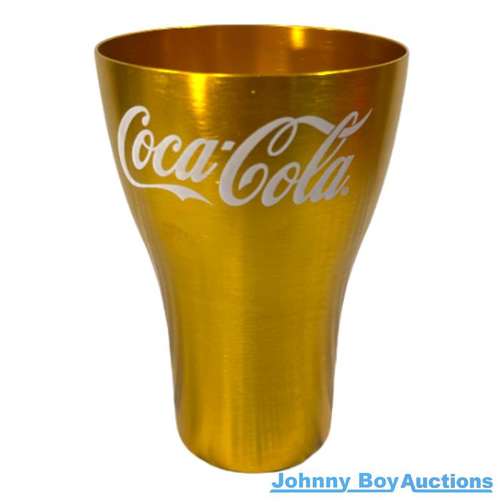 Gold Coca Cola Cup<br><br><b style="color: #03236b;">Size: 120mm High</b>