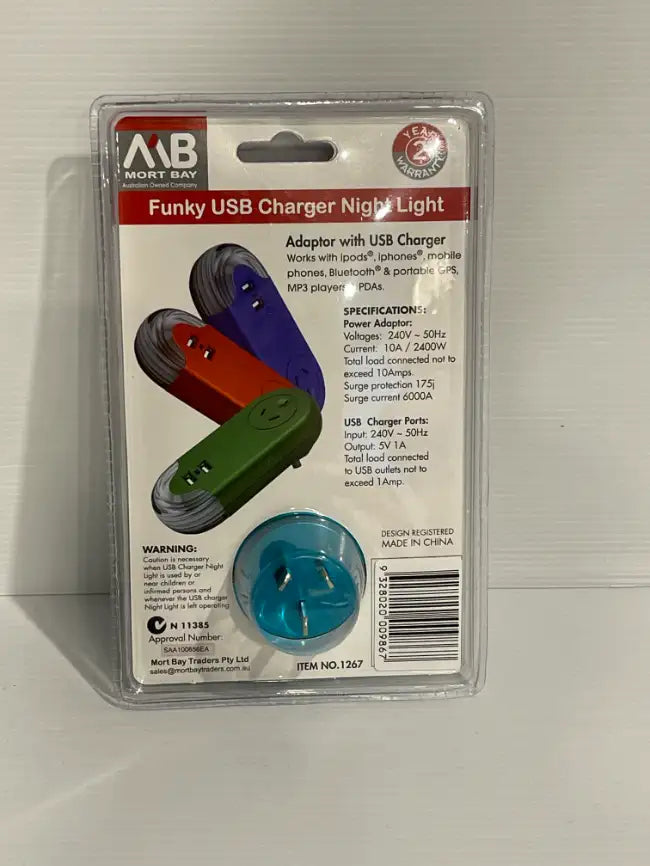 Funky USB Charger Night Light<br><b style="color: #03236a;">JBAU851</b>