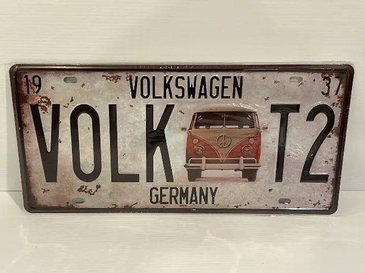 Vintage Style Tin Number Plate Sign<br><b style="color: #03236a;">JBAU668</b><br><b style="color: #03236a;">Volkswagen</b>