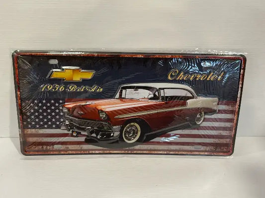 Vintage Style Tin Number Plate Sign<br><b style="color: #03236a;">JBAU666</b><br><b style="color: #03236a;">Chevrolet</b>