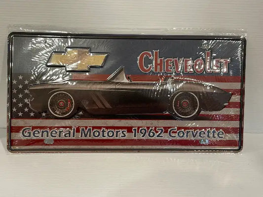 Vintage Style Tin Number Plate Sign<br><b style="color: #03236a;">JBAU837</b><br><b style="color: #03236a;">Corvette</b>